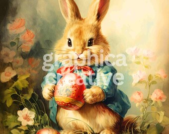 Vintage Easter Bunny Illustration Bundle, Spring Clipart (Digital Download)