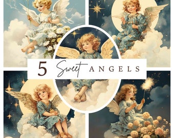 Vintage Angel Illustration Bundle, Nostalgic Printable Pages (Commercial License)