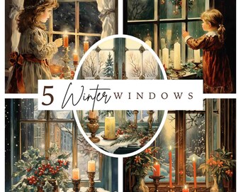 Vintage Candlelit Windows: Christmas Illustration Bundle