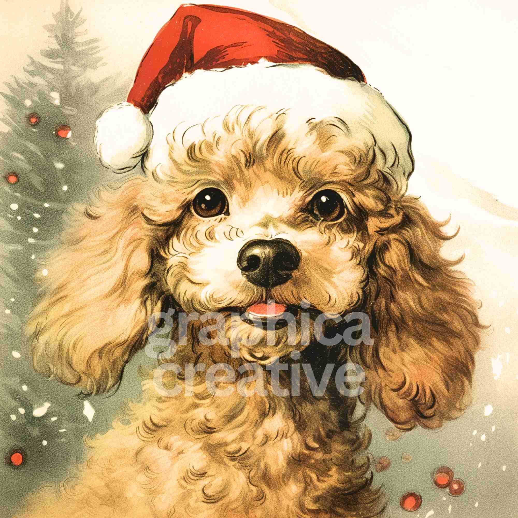 Broche Vintage Rare - Petit Chien Barboncino De Noël (Poodle Christmas) - Occasion - Bijou Ancien