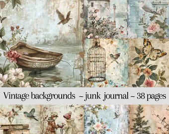 Vintage Backgrounds – 38 Printable Pages for Junk Journals (Digital Download)