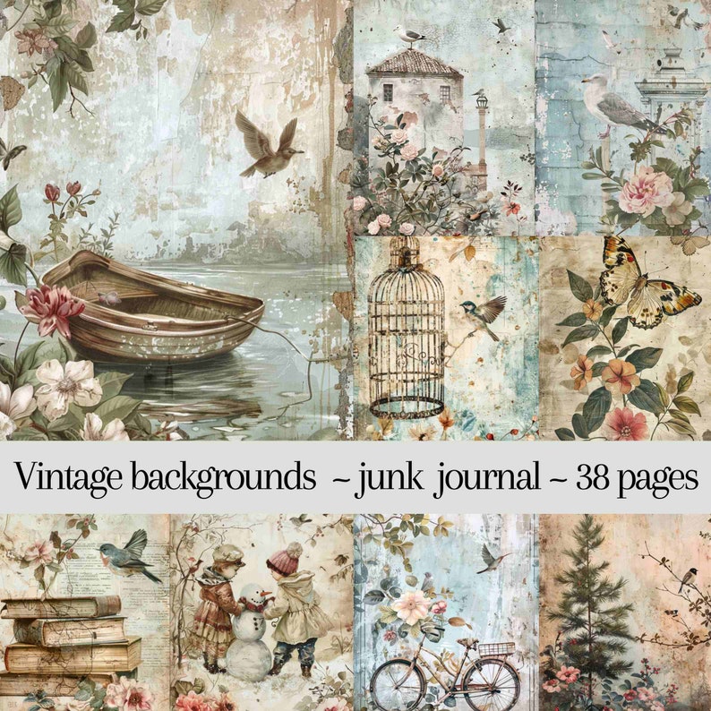 Vintage Backgrounds – 38 Printable Pages for Junk Journals (digital ...