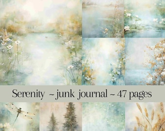 Serene Green Landscape Junk Journal Kit – 47 Printable Pages (Digital Art)