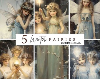 Enchanting Winter Fairies: Vintage Printable Bookmark Set, scrapbook and junk journal printable