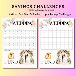 A5 Savings Challenge Inserts  Printable A5 Cash Tracker 2026 Savings Challenge Bundle Cash Stuffing Monthly Savings Challenges Wedding Fund
