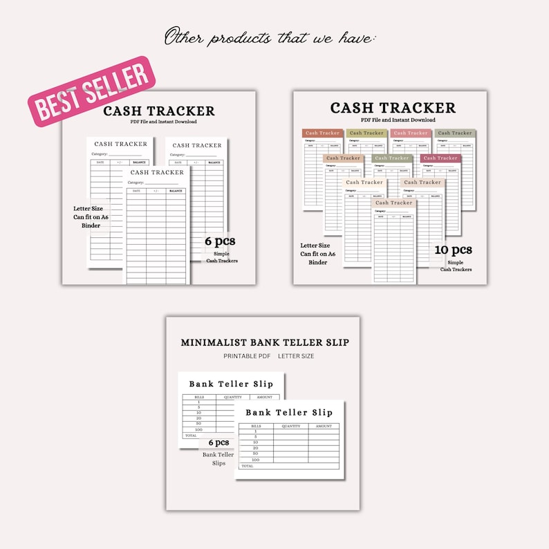 Cash Tracker Inserts Printable A6 Cash Tracker for Cash Envelopes Cash Stuffing Cash Envelopes Expense Tracker Savings Tracker image 9