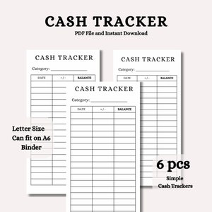 Cash Tracker Inserts Printable A6 Cash Tracker for Cash Envelopes Cash Stuffing Cash Envelopes Expense Tracker Savings Tracker