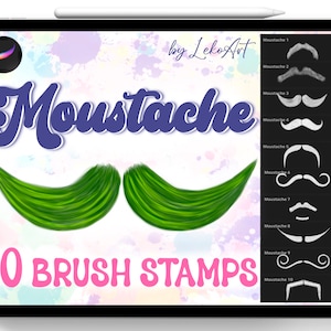 Moustache Brush Stamp Procreate, Man Moustache Brush Procreate app, Poirot's mustache, Mustache Grandpa
