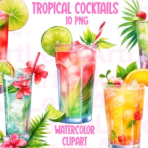 Tropische Cocktails Aquarell Clipart, Fruchtcocktails, Cocktail Alkohol Druck, Fruchtcocktail PNG, Fruchtgetränk, Zitruscocktail