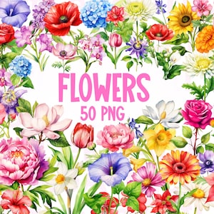 Clipart de flores de acuarela, flores variadas de Pascua, varias flores de acuarela, elementos de ramo botánico floral, flores de primavera
