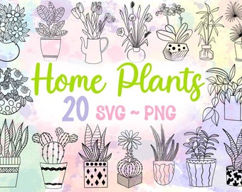 Home Potted Plants SVG, Cactus SVG, Home flowers svg, Succulent svg, Doodle Flowers in vase