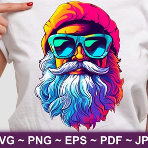 Cool Pop Art Papai Noel - Impressão de arte de parede vibrante para feriados, decoração de Natal retrô, ilustração moderna e colorida de Papai Noel