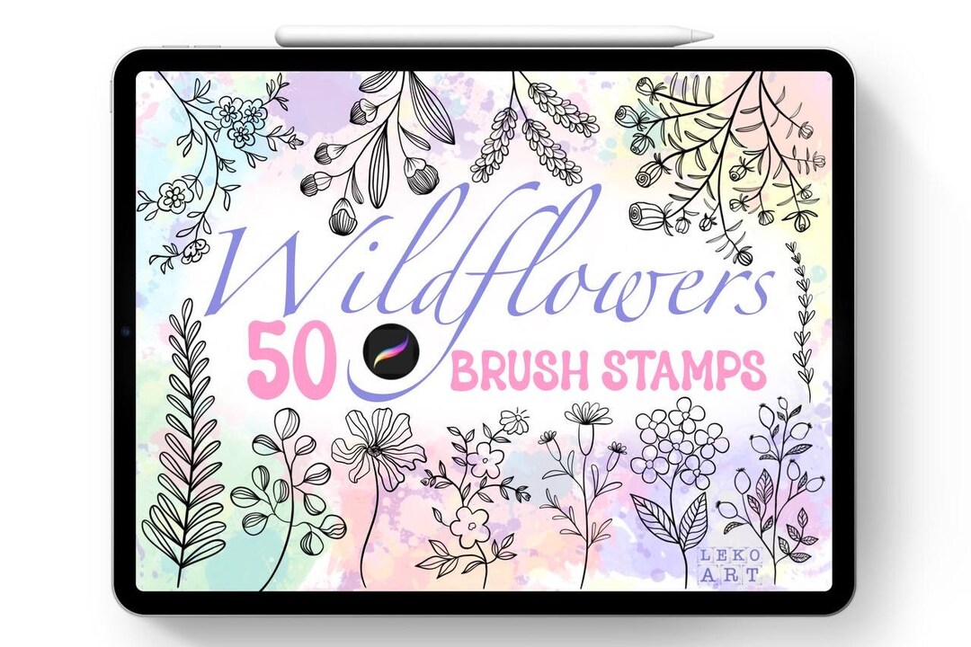 Wildflowers Procreate Brushes Stamps, Flowers SVG, Floral Doodles ...