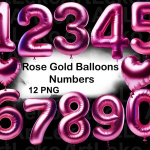 Rosa Folienballons Zahlen Clipart, Roségoldene Folienzahlen, Roségoldene Geburtstagszahlen, Valentinstagszahlen, Geschenkkarte