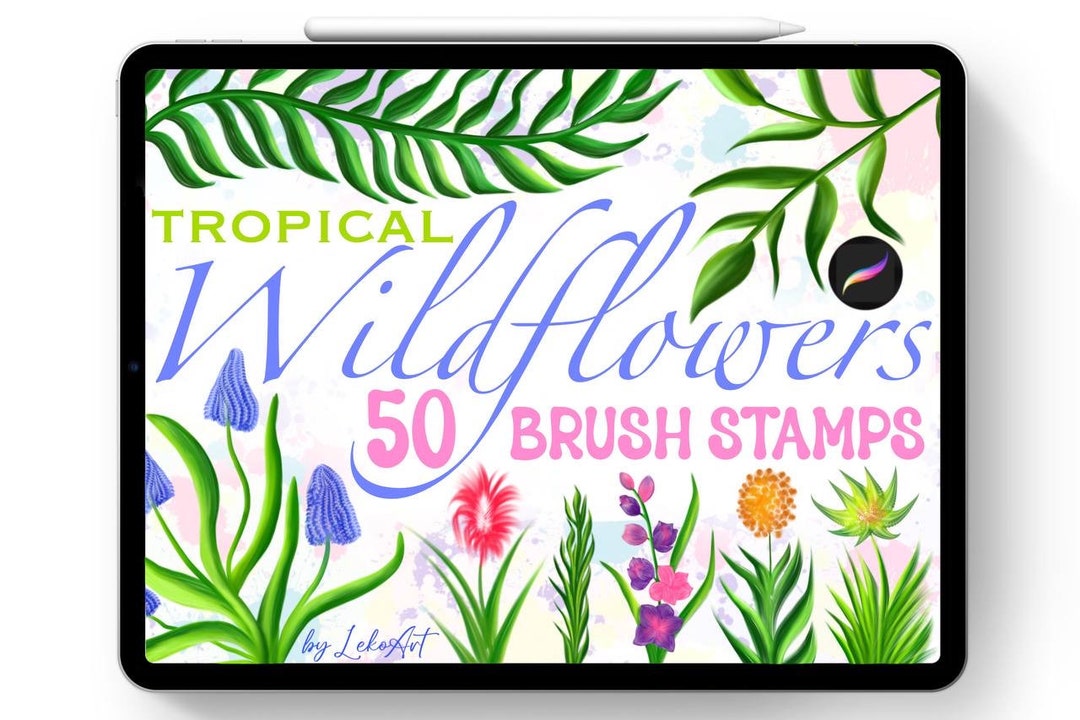 Tropical Flowers Brush Stamp Procreate, Exotic Wildflowers Procreate ...