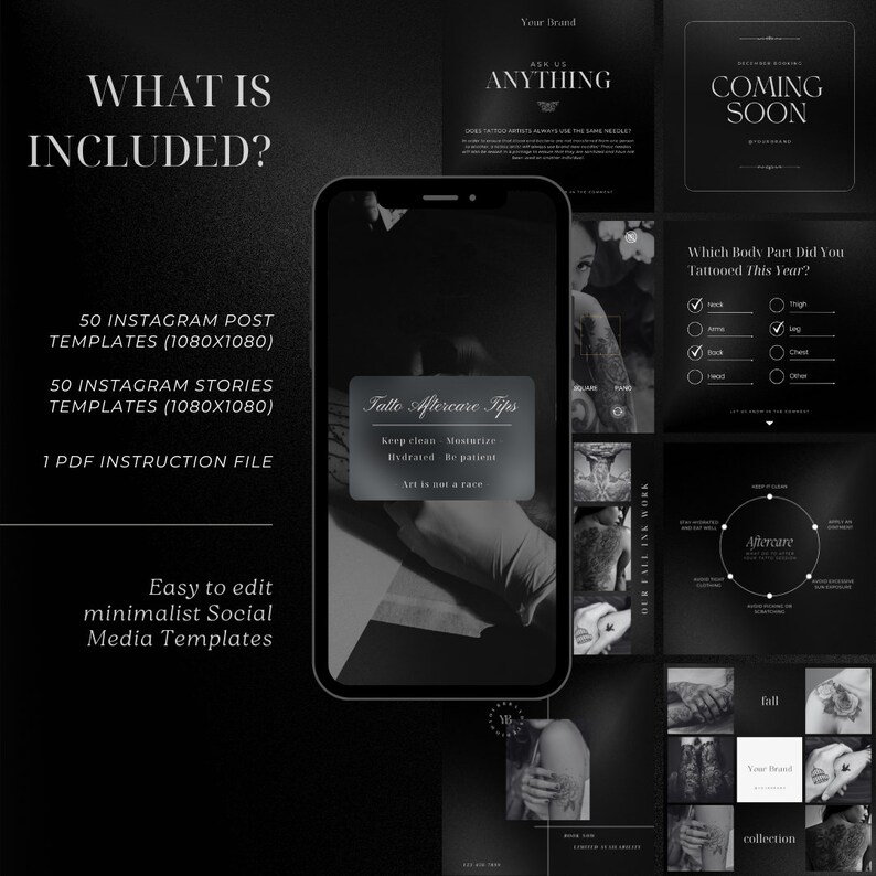 Minimalist Tattoo Artist Instagram Template Etsy