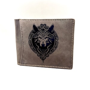Wikinger Brieftasche, Leder, RFID Schutz, Geldbörse mit Gravur,Odin,Thors Hammer Mjölnir, Nordischer Kompass