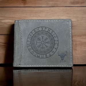 Wikinger Leder Geldbörse – Herren Brieftasche mit Vegvisir, Runen & Yggdrasil – Geschenk für Männer, nordische Mythologie, RFID Schutz