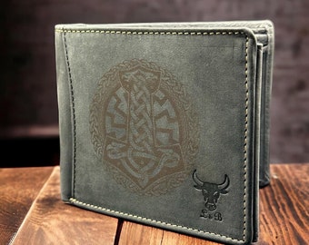 Geldbörse Brieftasche echtes Leder Büffelleder mit Gravur, Thor, Geldbörse, Geschenk, Odin, Valhalla, Yiggdrasil