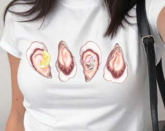 Camiseta Oyster Y2K para Bebê, Crop Top Oceancore, Coquette, Estética, Sereia, Camiseta para Bebê dos Anos 90, Roupa de Verão, Amante de Frutos do Mar, Presente para Ela