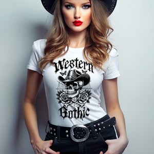 T-shirt à manches courtes esthétique gothique occidental tête de mort graphique Wild West Goth mode t-shirt cow-girl haut papillon t-shirts roses cadeau vintage tendance