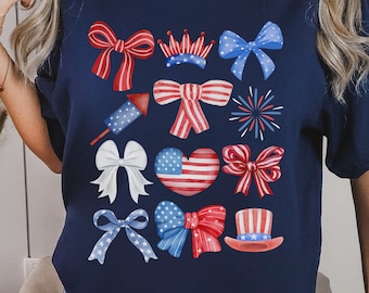 Patriotic Bow T-Shirt: Independence Day USA Flag Graphic Tee