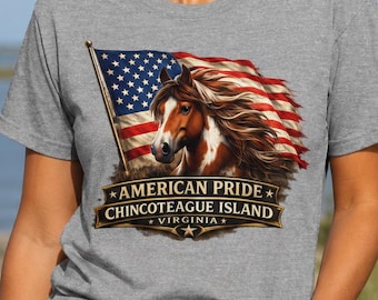 American Pride Horse with Flag T-Shirt | Chincoteague Island Virginia