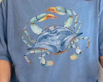 Maryland Blue Crab Comfort Colors T-Shirt: Watercolor Beach Vacation Top