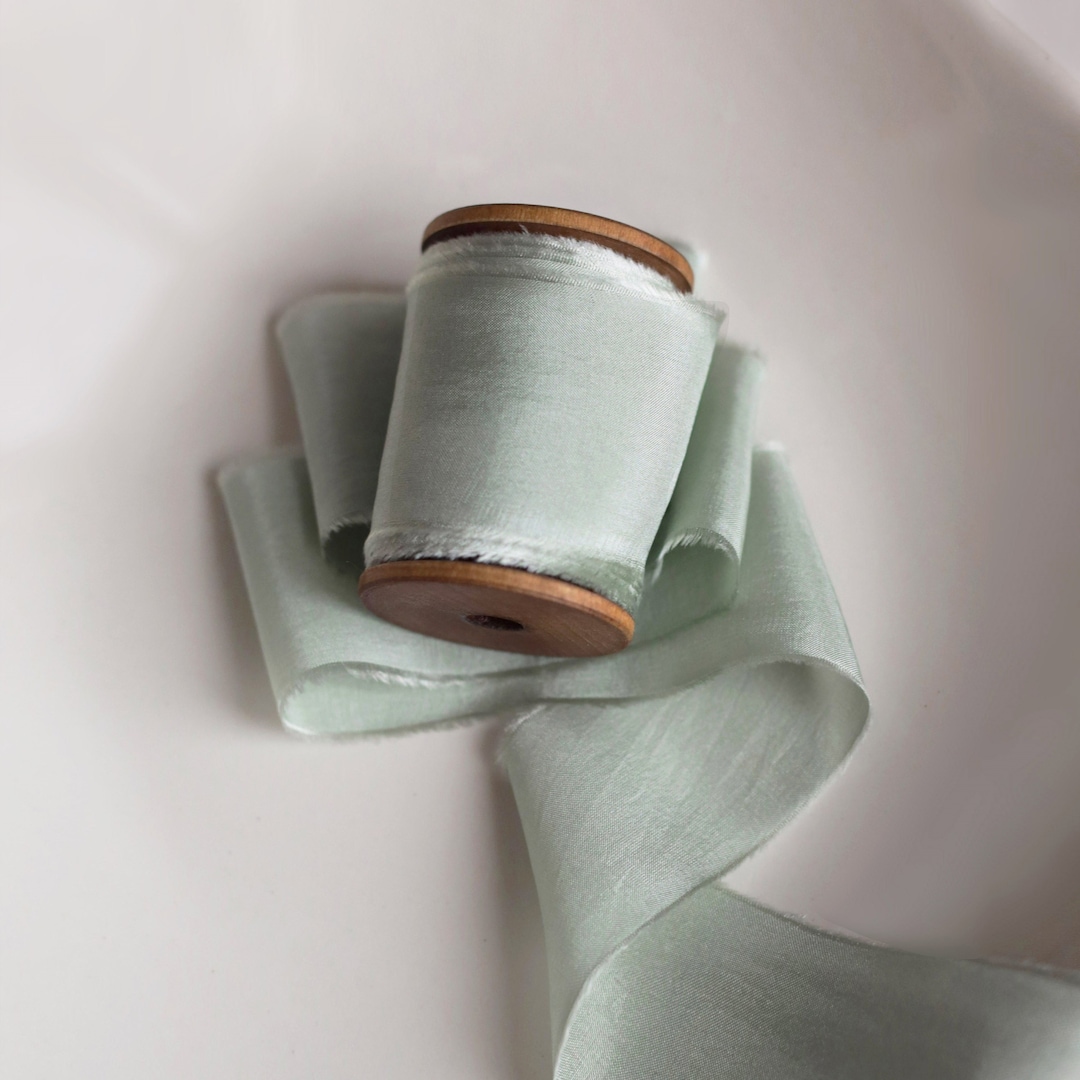 Silk Ribbon, 6 Yards, Sage Green Silk Ribbons on Wood Spool, Hand Dyed ...