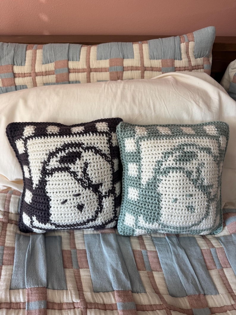 Crochet Sleeping Snoopy Pillow Pink and White
