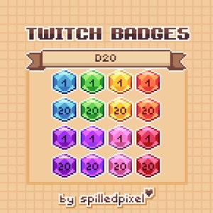 D20 | Sub Badges for Twitch | premade streaming assets | cute pixelart | dnd