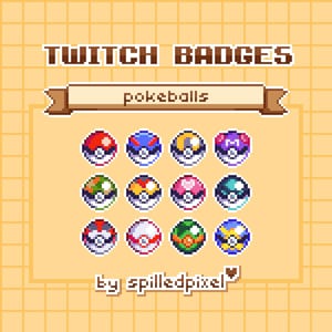 pokeballs | Sub Badges for Twitch | premade streaming assets | cute pixelart |