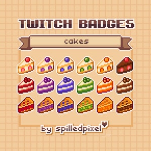 cake | Sub Badges for Twitch | premade streaming assets | cute pixelart | Cottagecore