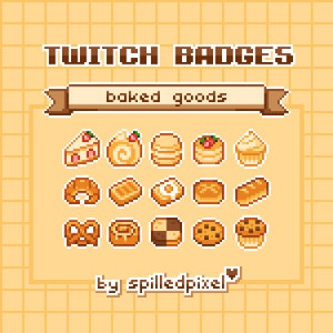 baked goods | Sub Badges for Twitch | premade streaming assets | cute pixelart |
