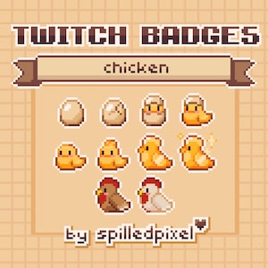Chicken | Sub Badges for Twitch | premade streaming assets | cute pixelart | Cottagecore