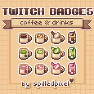 coffee & drinks | Sub Badges for Twitch | premade streaming assets | cute pixelart |