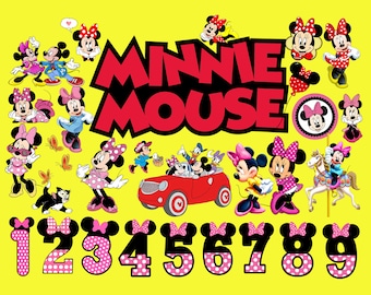 Minnie Mouse BIG Bundle SVG and PNG Clipart | Cute Printable for Minnie Mouse Big birthday party, Minnie mouse cake topper, Minnie Numbers