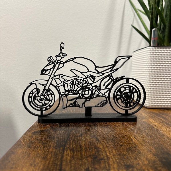 Streetfighter Motorrad Silhouette mit Reifen und Felgen auf Wunsch personalisiert - das perfekte Geschenk für Motorradfahrer