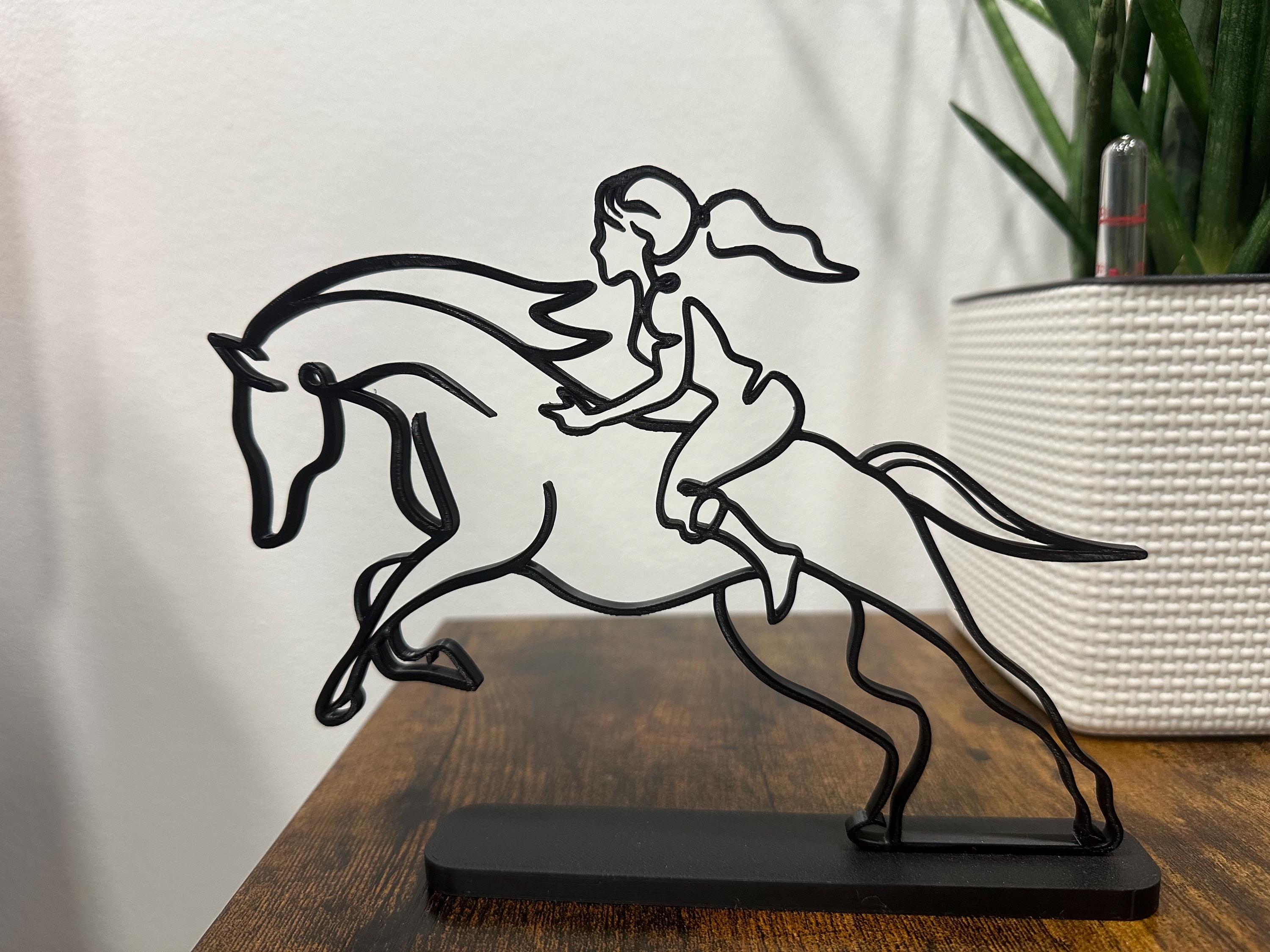 Personalized Equestrian with Horse in Line Art, Different Sizes and Colors Possible, Perfect Gift for Equestrians, 3D Out of BIO Plastic