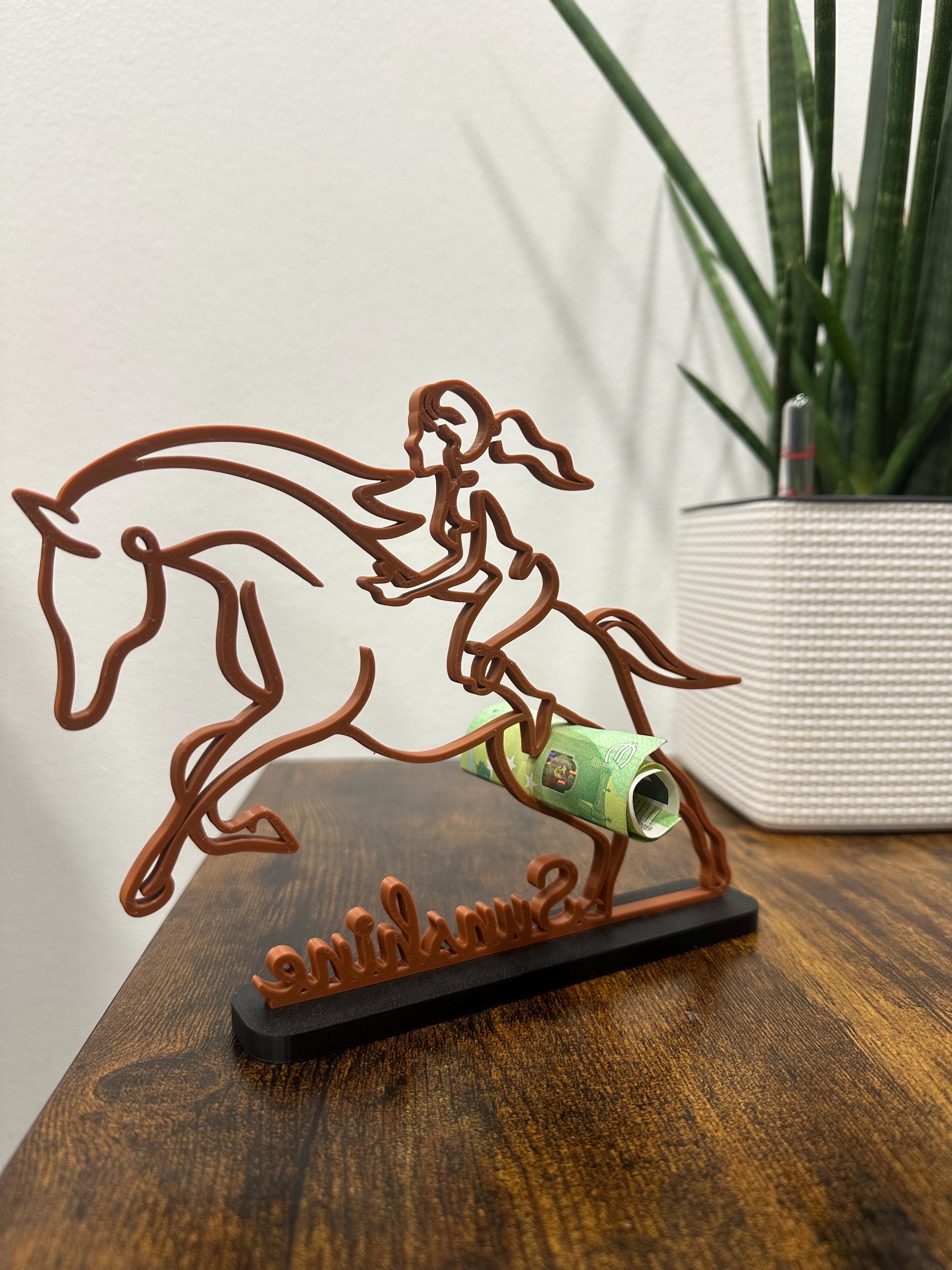 Personalized Equestrian with Horse in Line Art, Different Sizes and Colors Possible, Perfect Gift for Equestrians, 3D Out of BIO Plastic