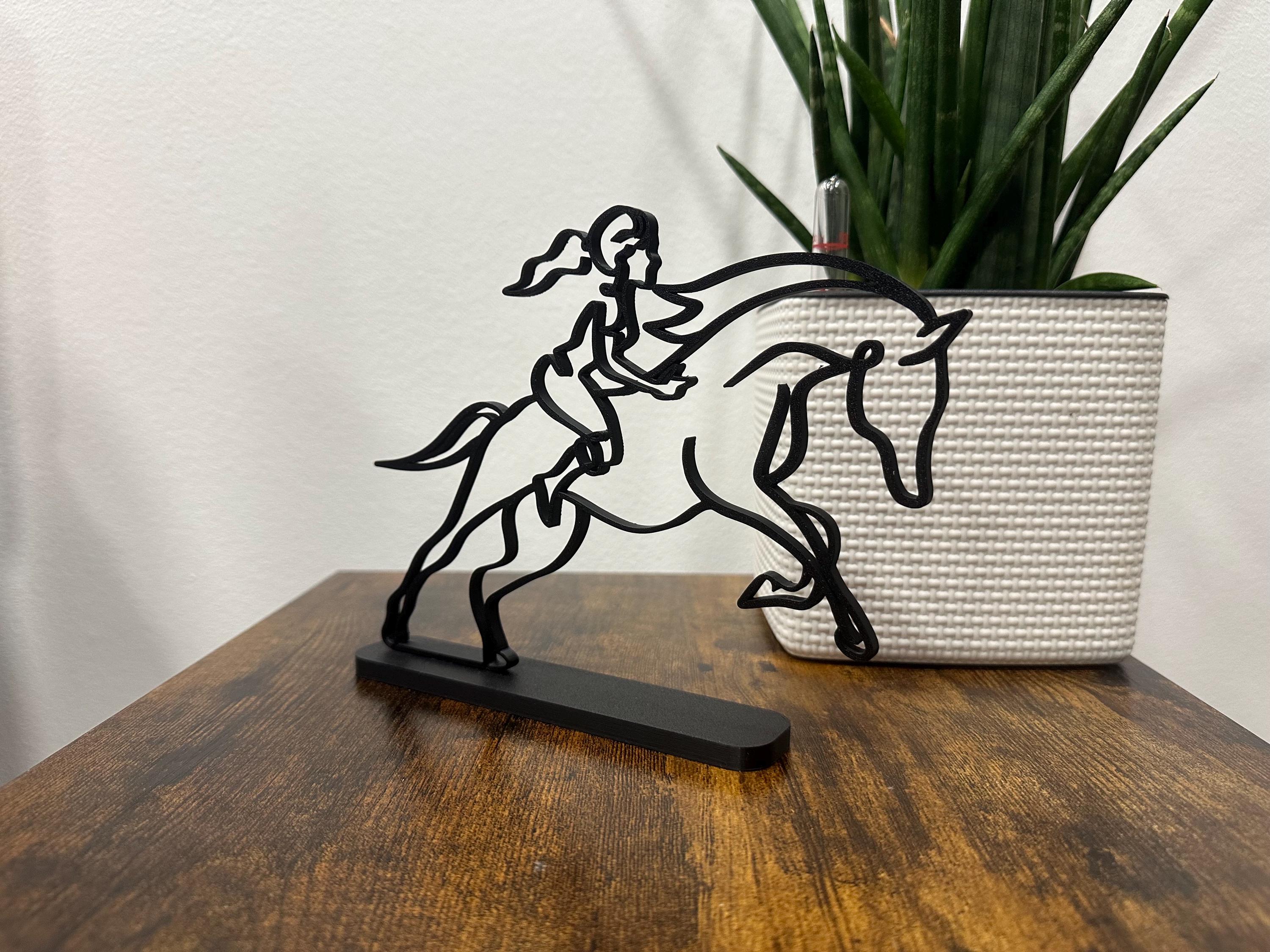 Personalized Equestrian with Horse in Line Art, Different Sizes and Colors Possible, Perfect Gift for Equestrians, 3D Out of BIO Plastic
