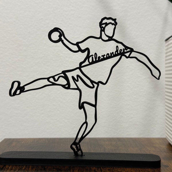 Handballer personalisiert als Line Art Statue - das perfekte Geschenk für Handball Spieler. 3D gedruckt in BIO Kunststoff