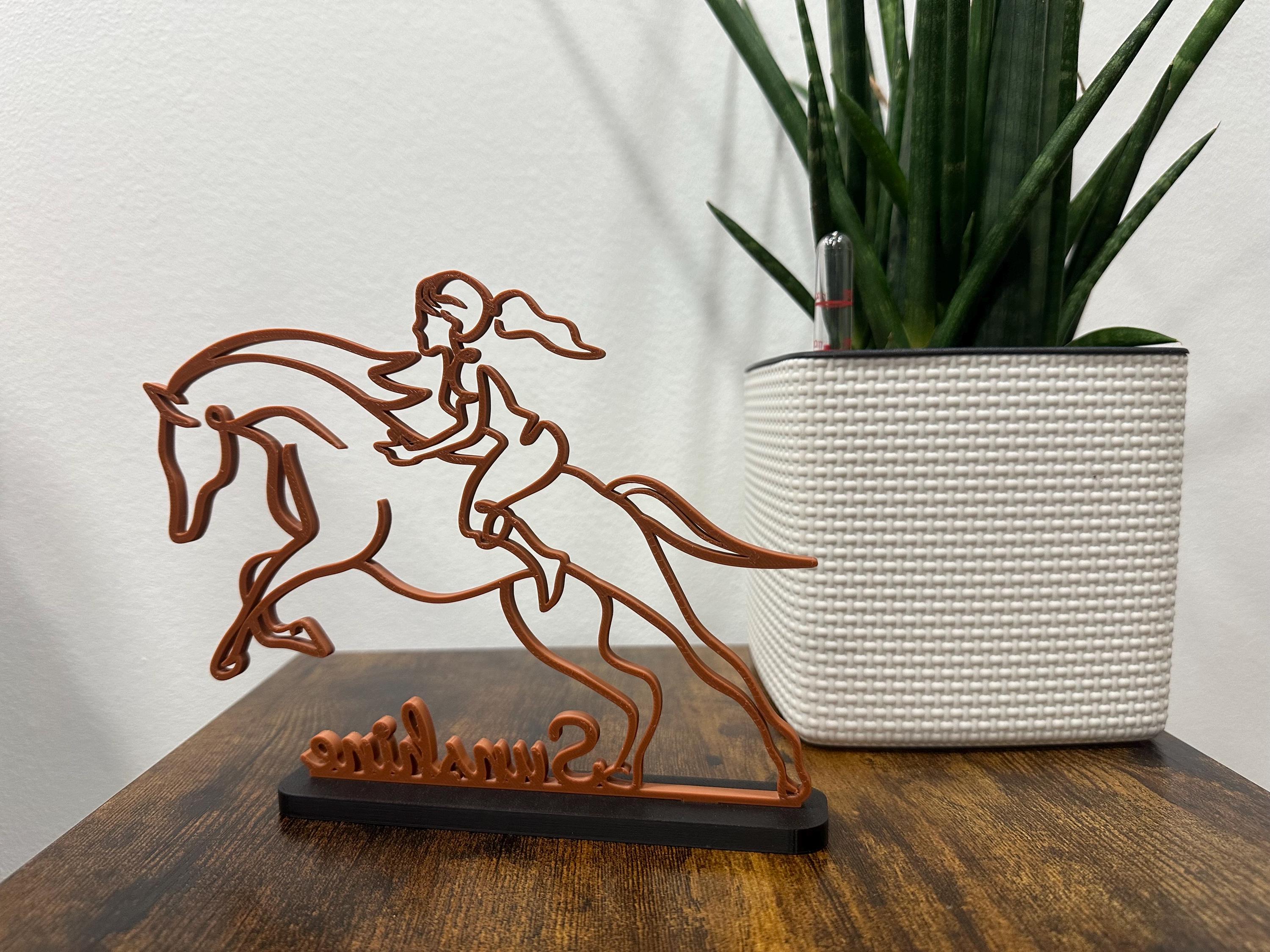 Personalized Equestrian with Horse in Line Art, Different Sizes and Colors Possible, Perfect Gift for Equestrians, 3D Out of BIO Plastic