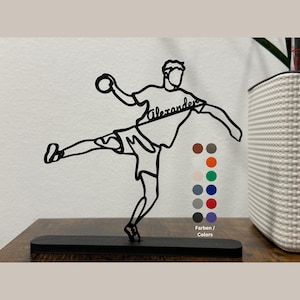 Handball player personalized as a line art statue with shiny finish & multicolor - great gift for handball players. made of BIO plastic