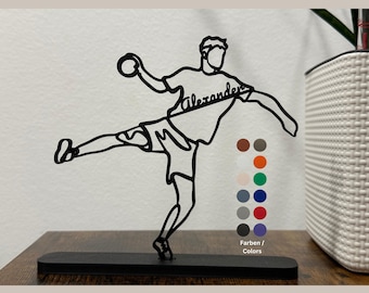 Handball player personalized as a line art statue with shiny finish & multicolor - great gift for handball players. made of BIO plastic