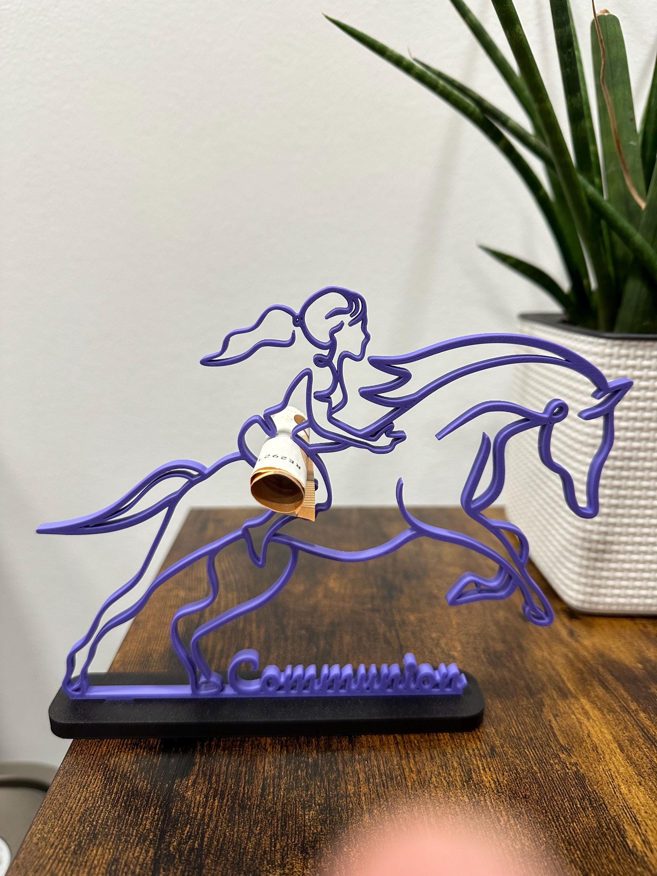 Personalized Equestrian with Horse in Line Art, Different Sizes and Colors Possible, Perfect Gift for Equestrians, 3D Out of BIO Plastic