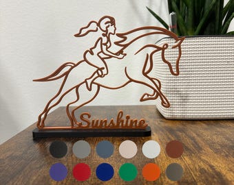 Equestrian with Horse in Line Art personalized, different sizes and colors possible. Perfect gift for Equestrians. 3d out of BIO Plastic