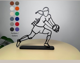 Jugador de voleibol personalizado como estatua de arte lineal: el regalo perfecto para jugadores de voleibol. Impreso en 3D en plástico orgánico.