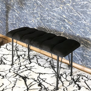 Black fabric, Bench, Metal or wooden bench, Handmade Pouffe, Hallway Seat, Retro bench, Special Patterned Bench, Home Decoration,