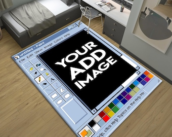 Custom Photo MS Paint Rug, Personalized Retro Windows 95 Carpet, Your Image Here Aesthetic Rug, Y2K Nostalgia Gift, Custom Artist Decor Rug